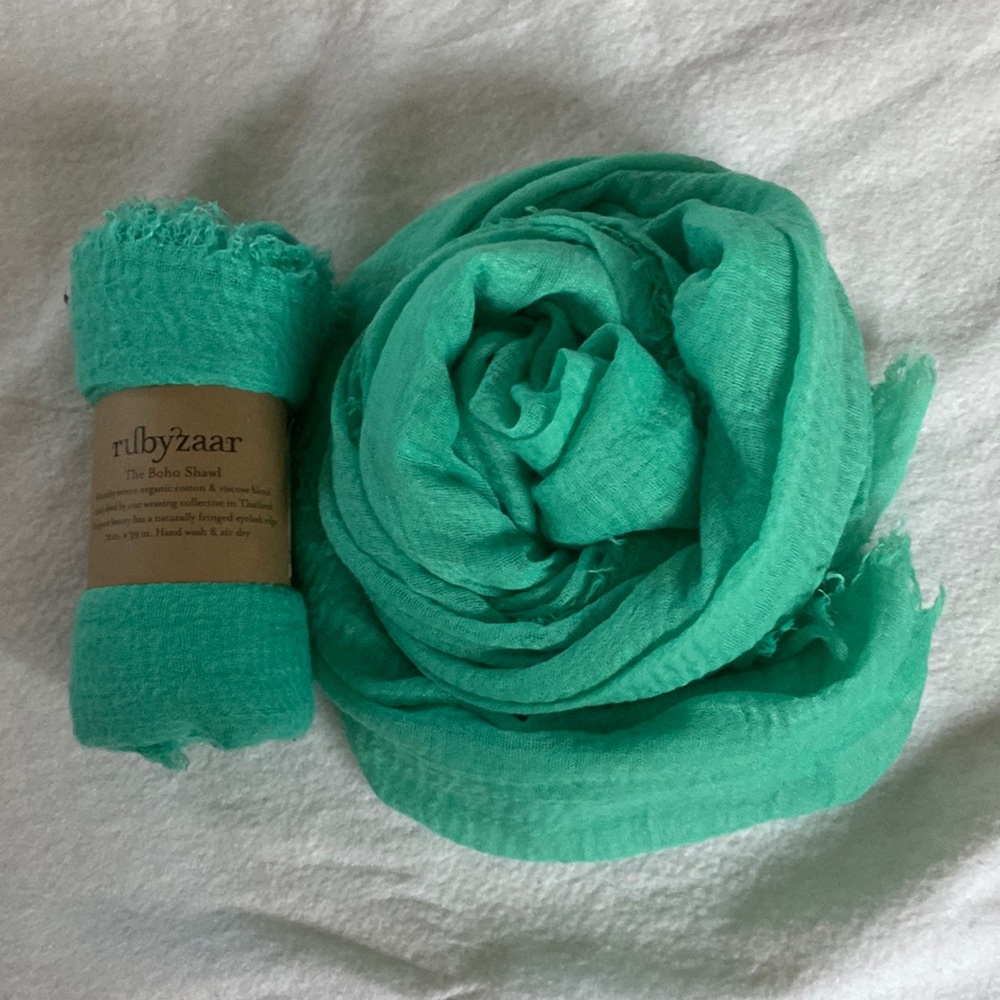 Rubyzaar Organic Cotton & Viscose blend scarf in Aquamarine Green